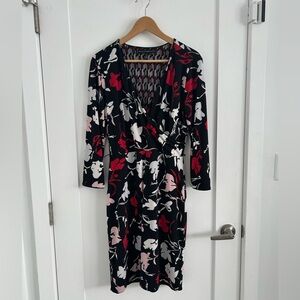 Reversible White House Black Market Floral Wrap Dress - Black, Red, White
